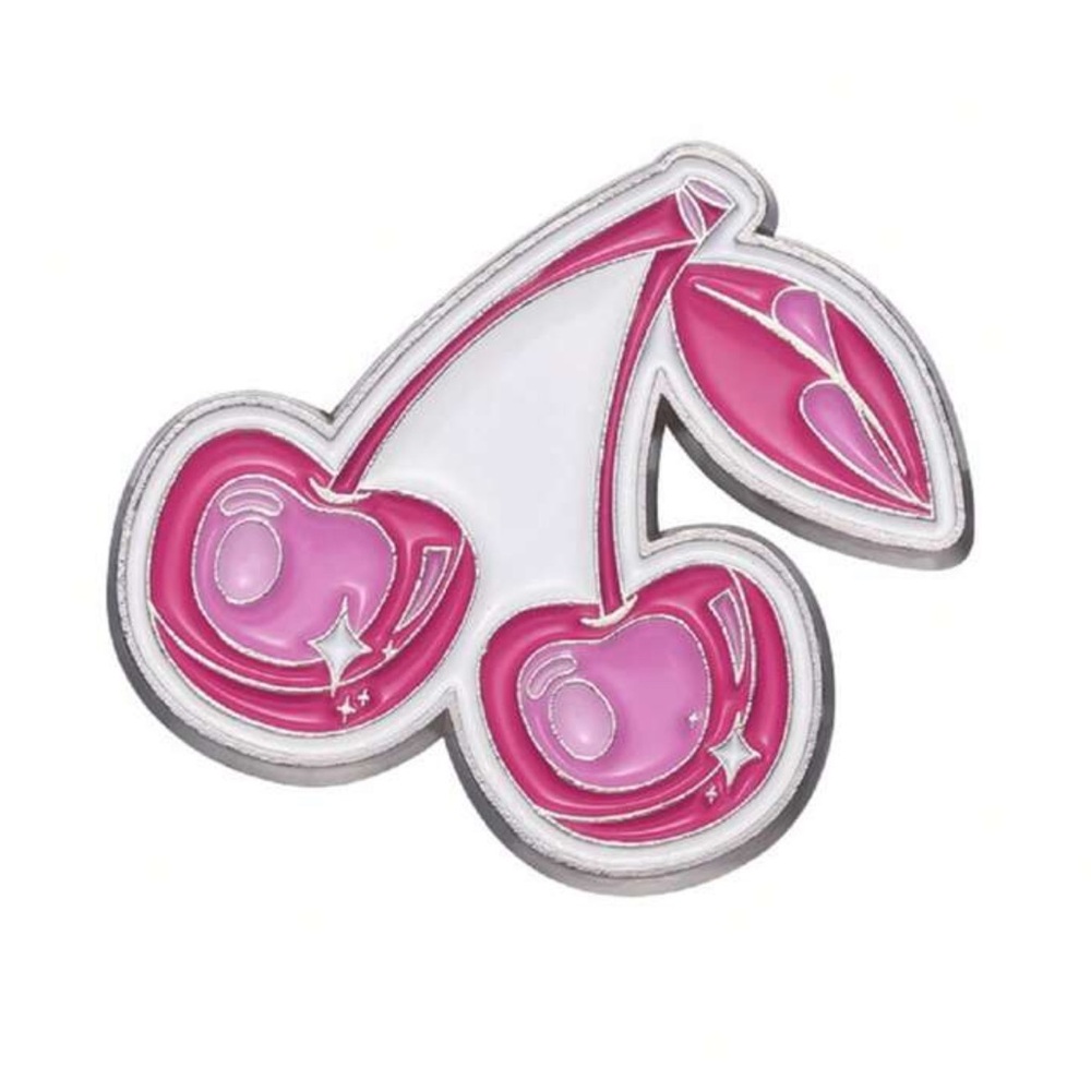 NWT Pink and White Cherries Enamel Lapel Pin Brooch, Super Adorable! 🍒🍒🍒